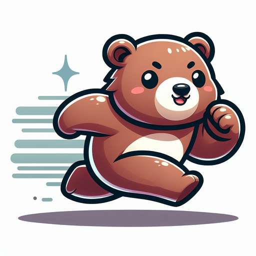 Cartoon style cute grizzly bear running.
Single Game Texture. In-Game asset. 2d. Blank background. High contrast. No shadows.