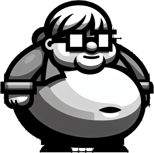 Make an fat man-turtle with glasses icon.
Single Game Texture. In-Game asset. 2d. Blank background. High contrast. No shadows.
