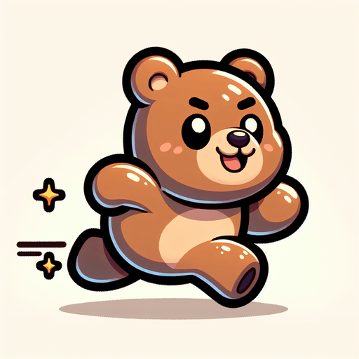 Cartoon style cute grizzly bear running.
Single Game Texture. In-Game asset. 2d. Blank background. High contrast. No shadows.