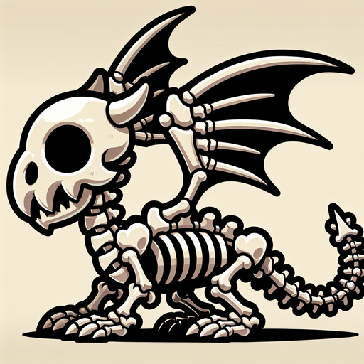 Скелет дракона. Мультяшный.
Single Game Texture.  In-Game asset.  2d.  Blank background.  High contrast.  No shadows