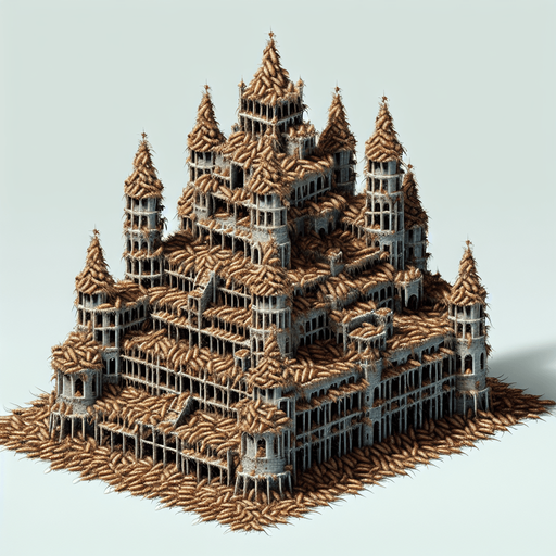 a castle made out of fleas.
Single Game Texture. In-Game asset. 2d. Blank background. High contrast. No shadows.