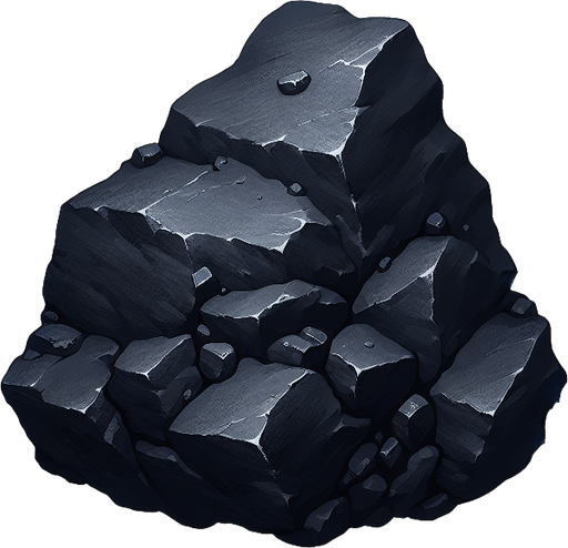 Coal (black).
Single Game Texture. In-Game asset. 2d. Blank background. High contrast. No shadows.