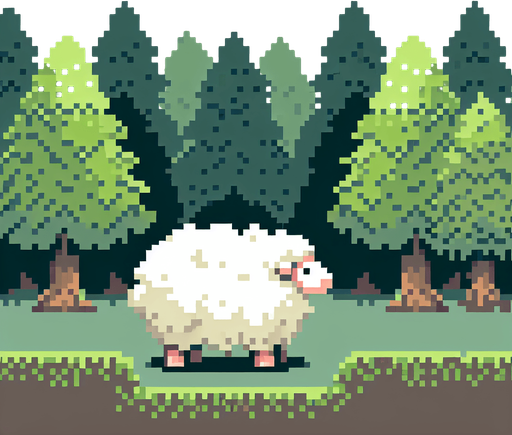 A retro pixel art Forest theme, 16 bit, hobbit themed games of a white fluffy sheep. No ground or other objects. Seen from the side Single Game Texture. In-Game asset. 2d. Blank background. High contrast. No shadows..
Single Game Texture. In-Game asset. 2d. Blank background. High contrast. No shadows.