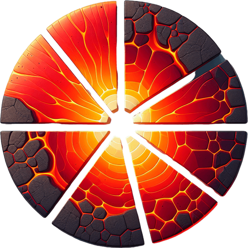 top view of a circle of hot magma sliced into many pieces, flat image...
2d, white background, shadowless.