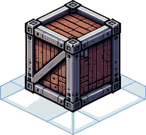 pixel art of a crate, side view . Single Game Texture. In-Game asset. 2d. Blank background. High contrast. No shadows.