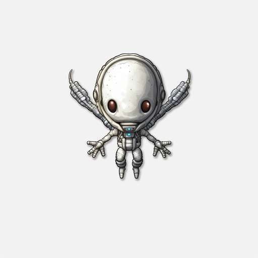 Alien enemy, adopted to space, flying down
Game Texture. In-Game asset. 2d. Pixelart. White background. Blank background. Low detail. High contrast.