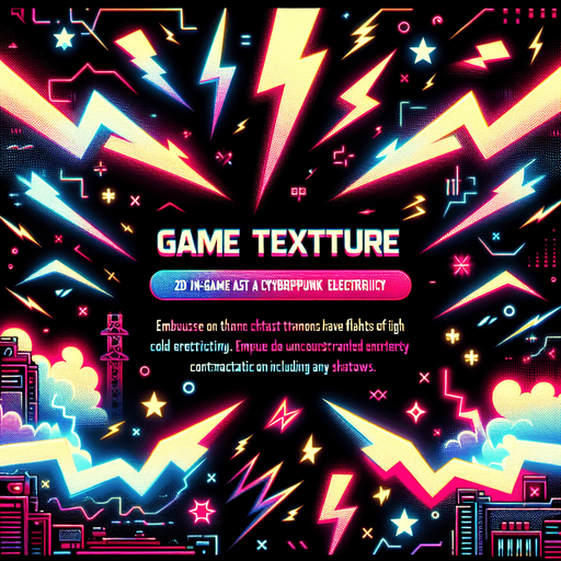 neon colored cyberpunk crazy electricity blasts.
Single Game Texture. In-Game asset. 2d. Blank background. High contrast. No shadows.