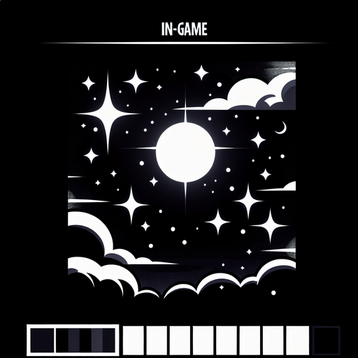 Black sky with night weather and also imagine glowing white star and moon.
Single Game Texture. In-Game asset. 2d. Blank background. High contrast. No shadows.