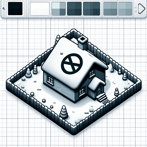 overhead view of drab house with giant prohibition symbol snowy lawn video game asset 2d blank background Single Game Texture. In-Game asset. 2d. Blank background. High contrast. No shadows.
