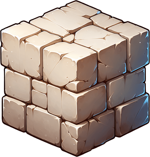 A block of stone.
Single Game Texture. In-Game asset. 2d. Blank background. High contrast. No shadows.