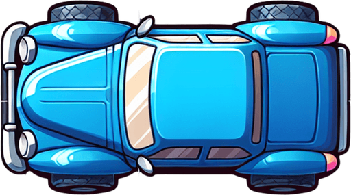 car top view design like in children's cartoons image color blue.
Single Game Texture. In-Game asset. 2d. Blank background. High contrast. No shadows.