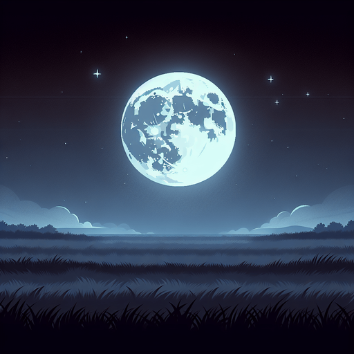 Поле, посередине Луна ночная версия.
Single Game Texture. In-Game asset. 2d. Blank background. High contrast. No shadows.