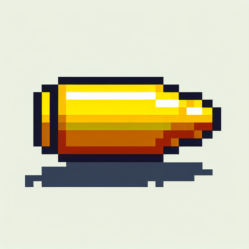 Yellow_bullet pixel.
Single Game Texture. In-Game asset. 2d. Blank background. High contrast. No shadows.
