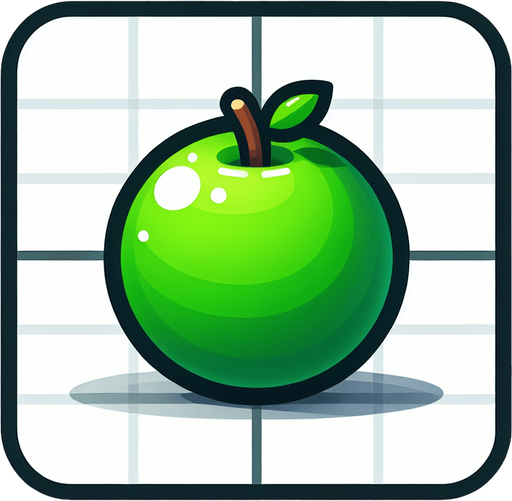 green apple.
Single Game Texture. In-Game asset. 2d. Blank background. High contrast. No shadows.