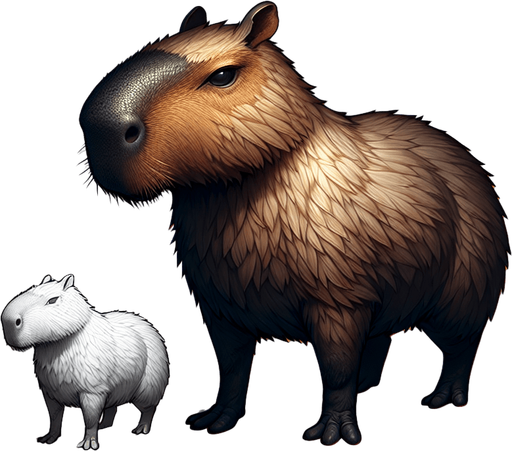 Capybara.
Single Game Texture.  In-Game asset.  2d.  Blank background.  High contrast.  No shadows