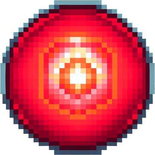 8-bit pixelated red round LED circle.
Single Game Texture. In-Game asset. 2d. Blank background. High contrast. No shadows.