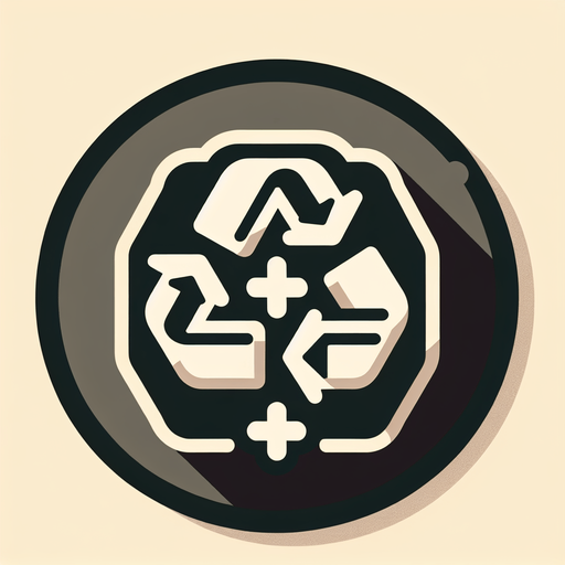 Could also be a stylized recycling symbol combined with an upward arrow or a plus sign..
Single Game Texture.  In-Game asset.  2d.  Blank background.  High contrast.  No shadows