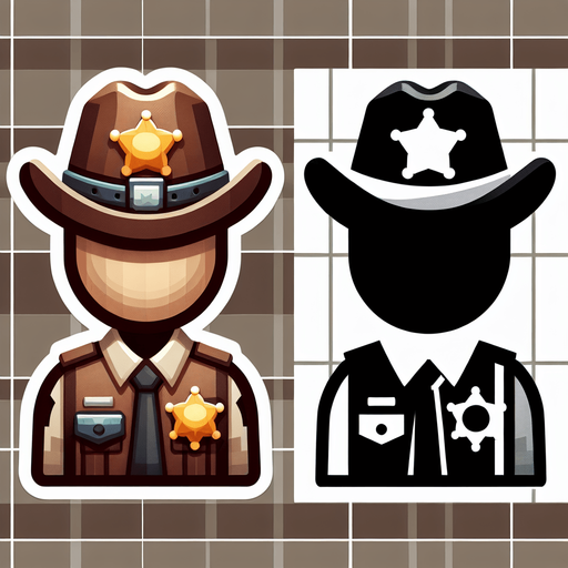 Police sheriff.
Single Game Texture.  In-Game asset.  2d.  Blank background.  High contrast.  No shadows