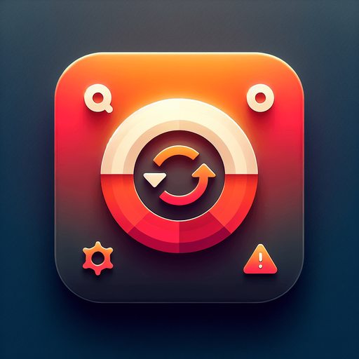 A square app store icon with rounded edges, designed for a Reboot Warning app. The icon features a circular arrow symbol in the center, paired with a small warning triangle to indicate urgency. The background is a gradient of red to orange, creating a sense of caution while keeping the design clean and modern..
Single Game Texture. In-Game asset. 2d. Blank background. High contrast. No shadows.
