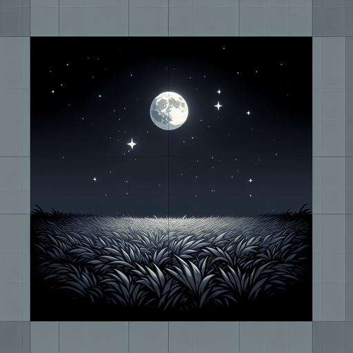 Поле, посередине Луна ночная версия.
Single Game Texture. In-Game asset. 2d. Blank background. High contrast. No shadows.
