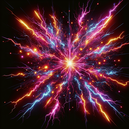 neon colored cyberpunk crazy electricity blasts.
Single Game Texture. In-Game asset. 2d. Blank background. High contrast. No shadows.
