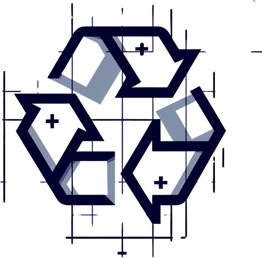 Could also be a stylized recycling symbol combined with an upward arrow or a plus sign..
Single Game Texture.  In-Game asset.  2d.  Blank background.  High contrast.  No shadows