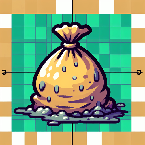 cartoon garbage bag smelly.
Single Game Texture.  In-Game asset.  2d.  Blank background.  High contrast.  No shadows