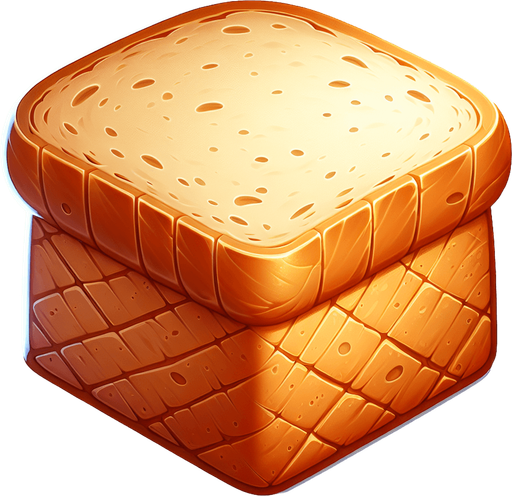 Piece of bread.
Single Game Texture. In-Game asset. 2d. Blank background. High contrast. No shadows.