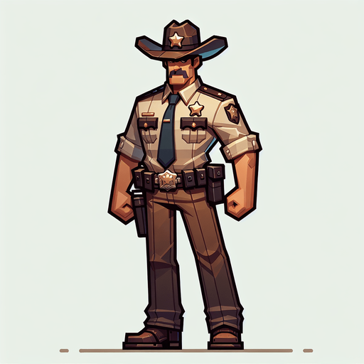 Police sheriff.
Single Game Texture.  In-Game asset.  2d.  Blank background.  High contrast.  No shadows