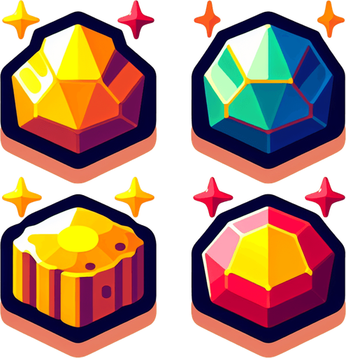 Four ore elements.
Single Game Texture. In-Game asset. 2d. Blank background. High contrast. No shadows.