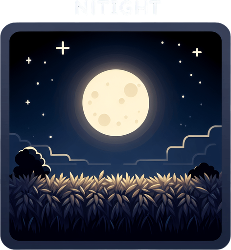 Поле, посередине Луна ночная версия.
Single Game Texture. In-Game asset. 2d. Blank background. High contrast. No shadows.