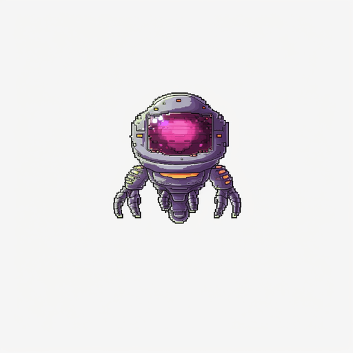 Alien enemy, adopted to space, flying down
Game Texture. In-Game asset. 2d. Pixelart. White background. Blank background. Low detail. High contrast.