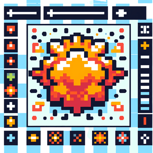 a cartoon explosion. pixel art style..
Single Game Texture. In-Game asset. 2d. Blank background. High contrast. No shadows.