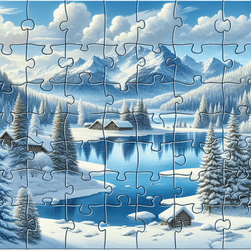 Photorealistic winter landscape 12 piece of jingsaw shapes puzzle