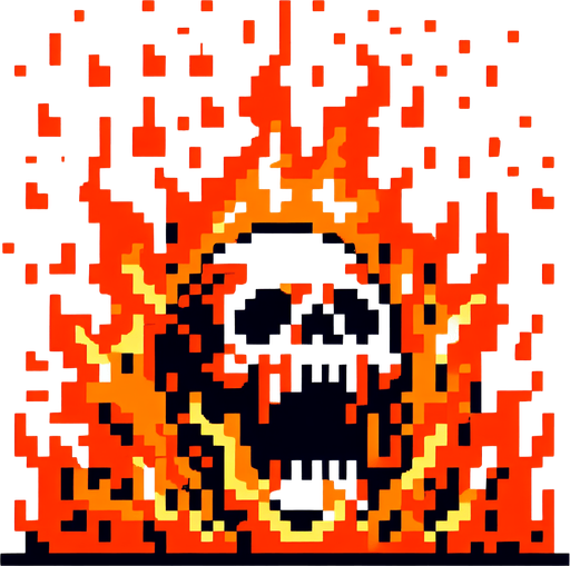 Screaming skull on fire.
In-Game asset. 2d. Blank background. No Shadows. 8-bit art.