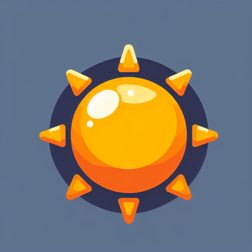 sun.
Single Game Texture. In-Game asset. 2d. Blank background. High contrast. No shadows.