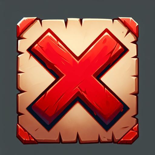 Big red X, written in wax, square button on Parchment
Single Game Texture.  In-Game asset.  2d.  Blank background.  High contrast.  No shadows