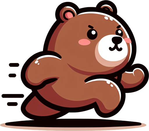 Cartoon style cute grizzly bear running.
Single Game Texture. In-Game asset. 2d. Blank background. High contrast. No shadows.