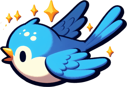 A happy little bluebird flying..
Single Game Texture. In-Game asset. 2d. Blank background. High contrast. No shadows.