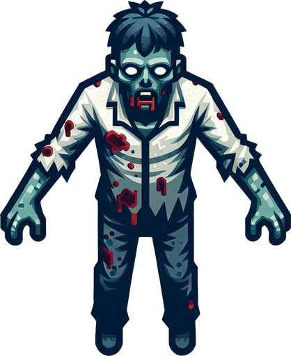 zombie from top.
Single Game Texture. In-Game asset. 2d. Blank background. High contrast. No shadows.