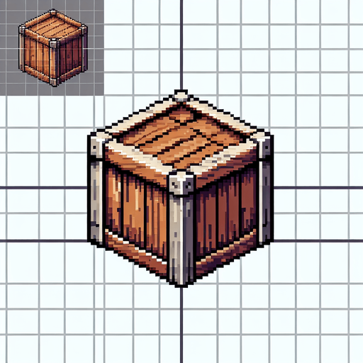 pixel art of a crate, side view . Single Game Texture. In-Game asset. 2d. Blank background. High contrast. No shadows.