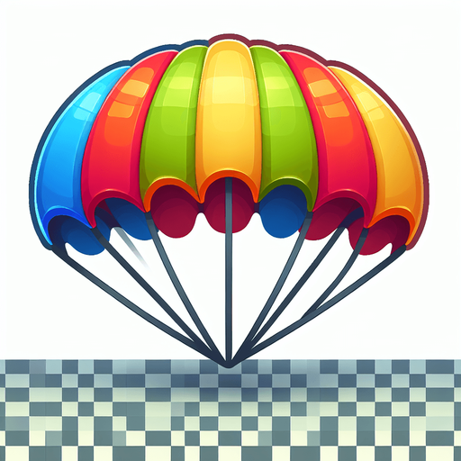 parachute. multicoloured. cartoon style..
Single Game Texture. In-Game asset. 2d. Blank background. High contrast. No shadows.