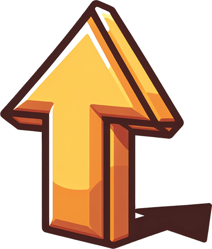 A cartoon style upward arrow.
Single Game Texture. In-Game asset. 2d. Blank background. High contrast. No shadows.