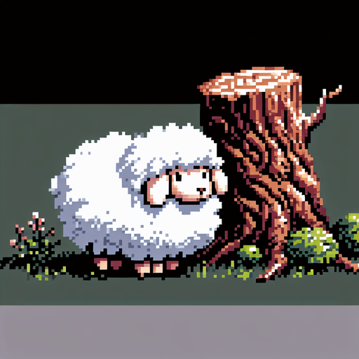 A retro pixel art Forest theme, 16 bit, hobbit themed games of a white fluffy sheep. No ground or other objects. Seen from the side Single Game Texture. In-Game asset. 2d. Blank background. High contrast. No shadows..
Single Game Texture. In-Game asset. 2d. Blank background. High contrast. No shadows.