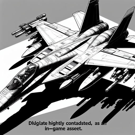 A fighter plane.
Single Game Texture. In-Game asset. 2d. Blank background. High contrast. No shadows.