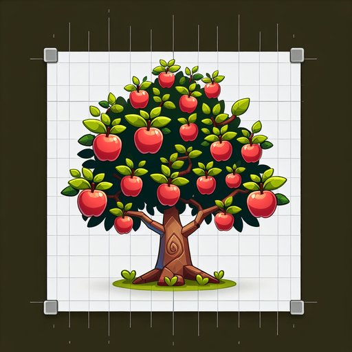 Cartoon style cute apple tree with small branches.
Single Game Texture. In-Game asset. 2d. Blank background. High contrast. No shadows.