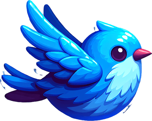 Blue bird without background.
Single Game Texture. In-Game asset. 2d. Blank background. High contrast. No shadows.