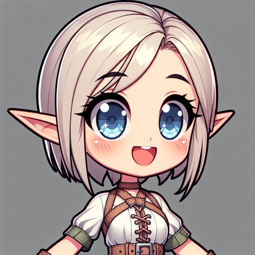 a cute elf Single Game Texture. In-Game asset. 2d. Blank background. High contrast. No shadows.