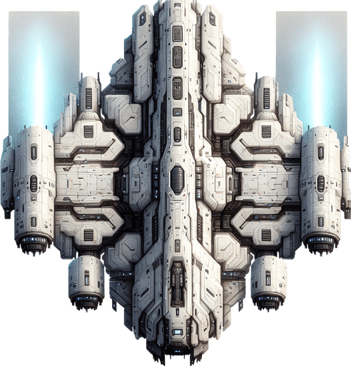 Uma nave virada para cima intergalactica, branca fundo png.
Single Game Texture. In-Game asset. 2d. Blank background. High contrast. No shadows.