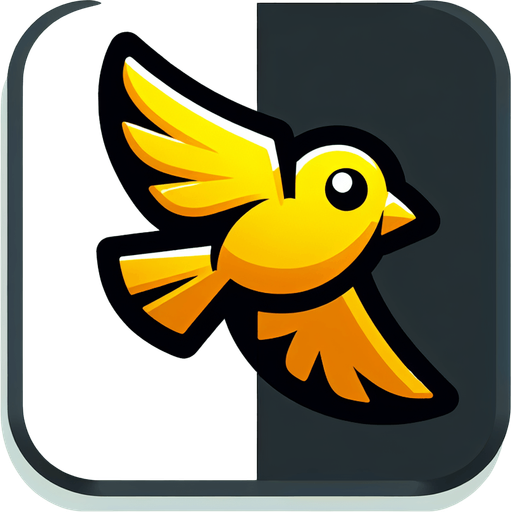 Yallow animated flying bird right side.
Single Game Texture. In-Game asset. 2d. Blank background. High contrast. No shadows.